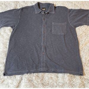 Men short sleeve graphite woven button down pocket shirt L